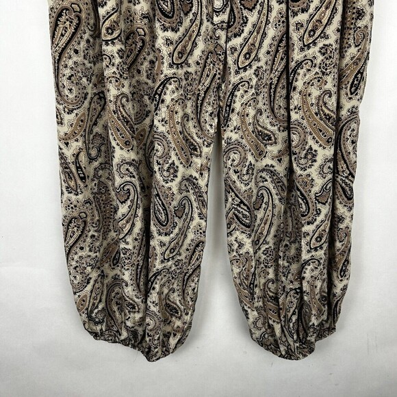 NILI LOTAN size 0 Moscow Pant Black & Beige Paisley pleated cropped SILK boho - Picture 5 of 8